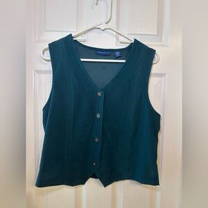 Karen Scott Teal Faux-Suede Button Front Vest